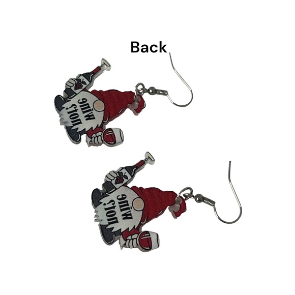 Wine Lover Gnome Earrings - Cute Holiday Gift for Her, Choose Plain or Wine - Picture 2 of 5